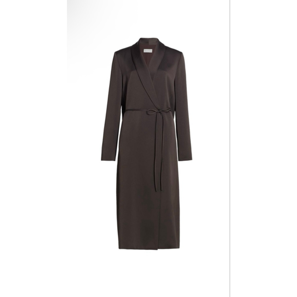 Women's HALSTON Leslie Satin Duster Brown Coat S - Picture 6 of 10